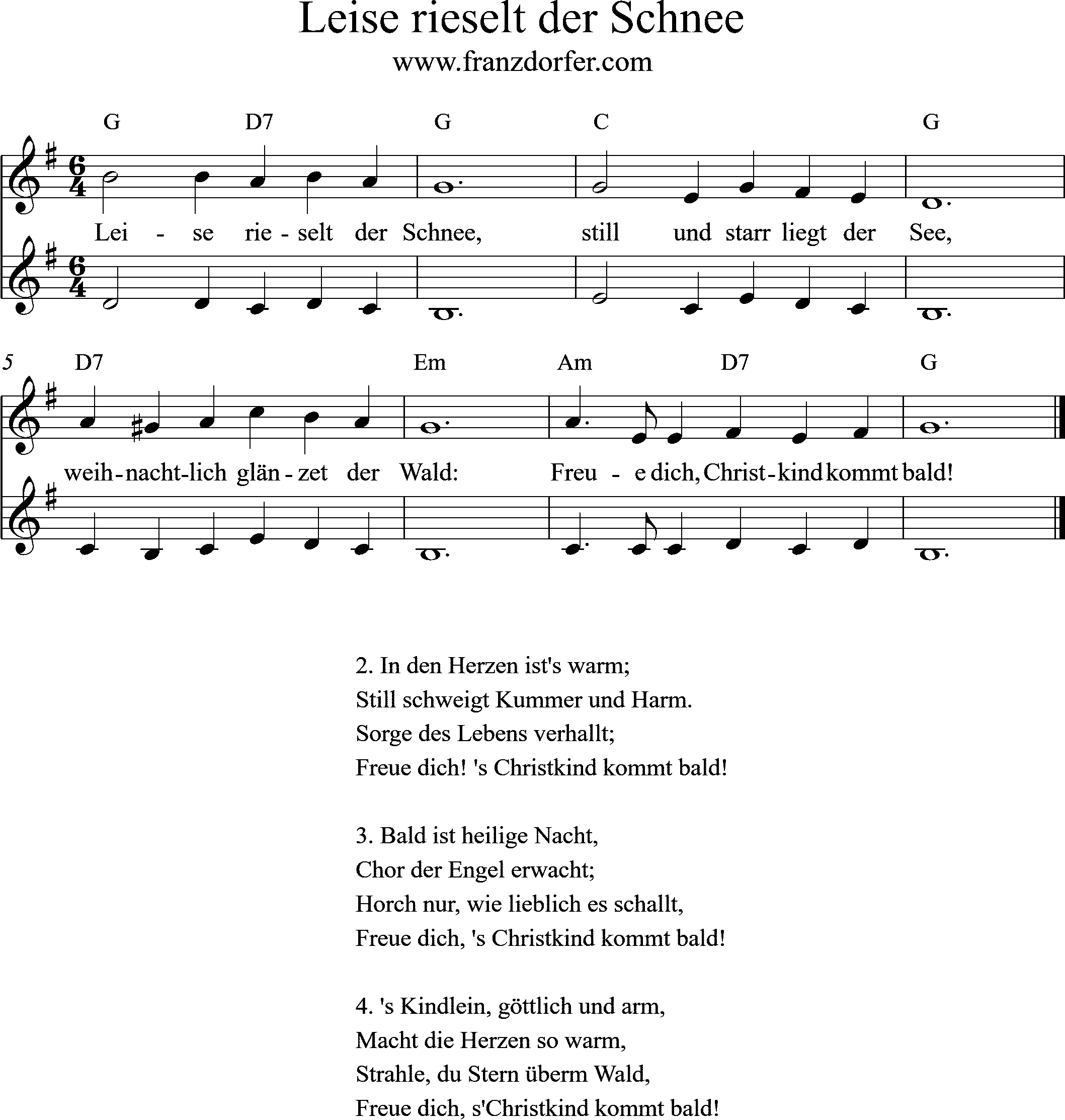 Trompetennoten- G-Dur- Leise rieselt